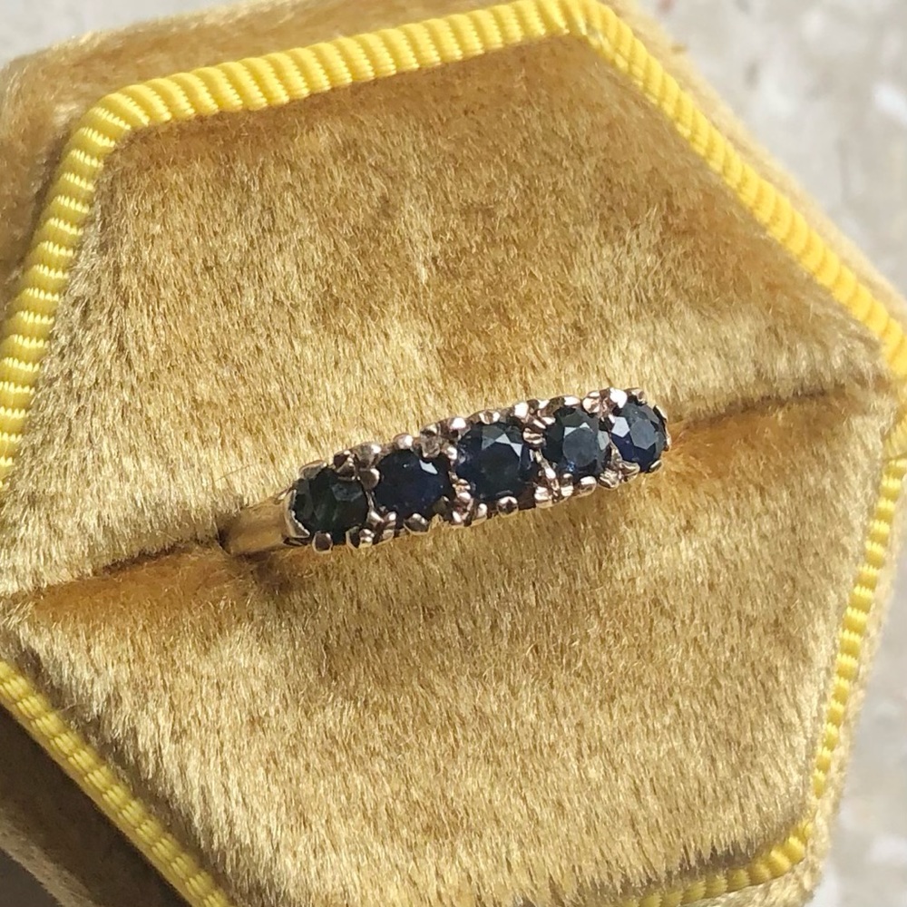 Sapphire Yellow Gold Vintage Band Stacker Victorian Ring